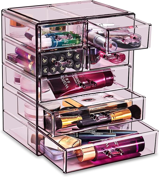 Sorbus Acrylic Makeup Organizer - Organization and Storage Case for Cosmetics Make Up & Jewelry - Big Clear Makeup Organizer for Vanity, Bathroom, College Dorm, Closet, Desk (3 Large, 4 Small Drawers)